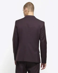 Red slim fit twill suit jacket