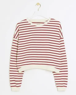 Red stripe crop sweatshirt