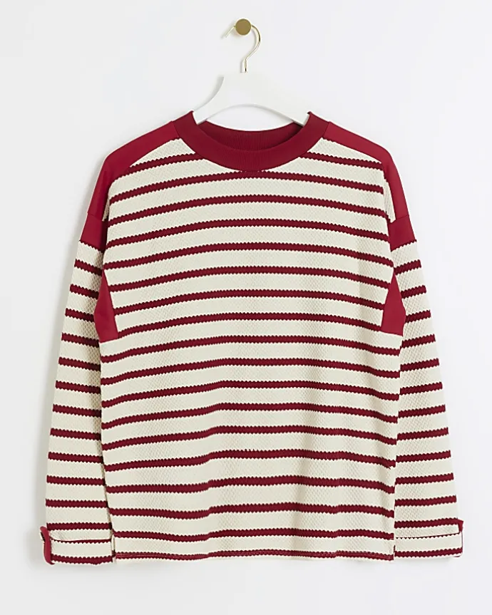 Red stripe long sleeve sweatshirt