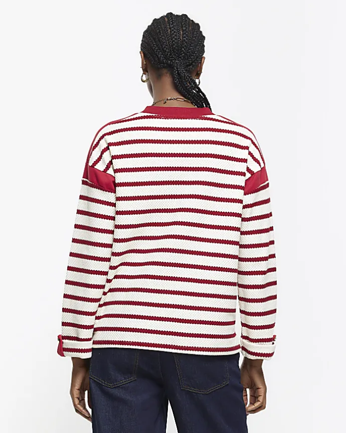 Red stripe long sleeve sweatshirt