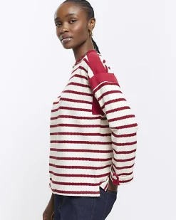 Red stripe long sleeve sweatshirt