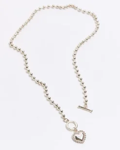 Rose gold heart ball necklace
