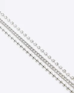 Silver chain mix multirow necklace