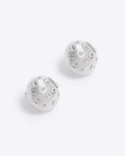 Silver chunky diamante stud earrings