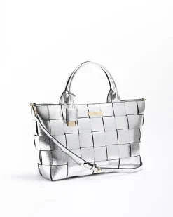 Silver chunky weave shopper bag