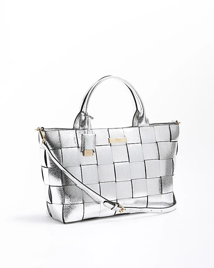 Silver chunky weave shopper bag
