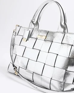 Silver chunky weave shopper bag