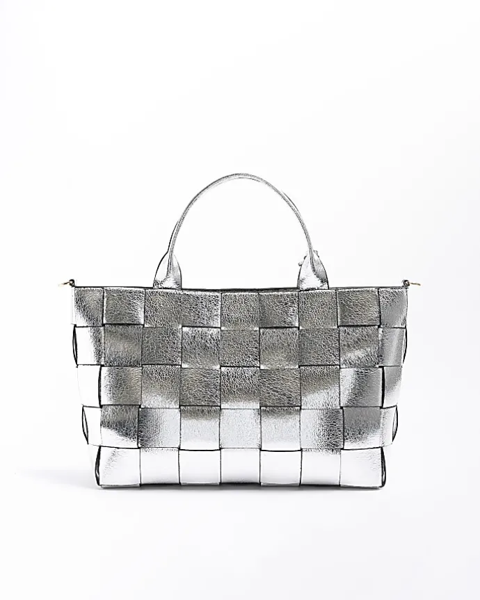 Silver chunky weave shopper bag