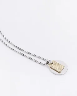 Silver colour tag and disc necklace