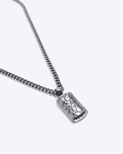Silver CRACKLE DOG TAG NECKLACE