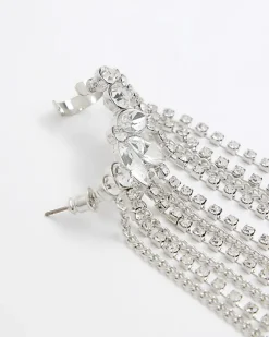 Silver Diamante Drape Ear Climber