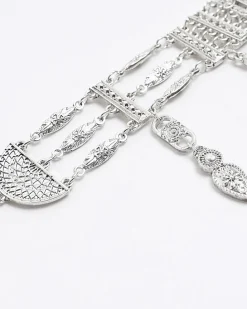 Silver Diamante Drop Choker Necklace