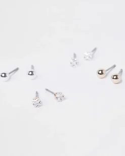 Silver diamante earrings multipack