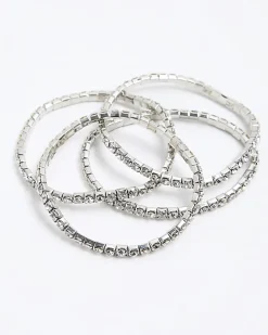 Silver diamante stretch Bracelet Pack
