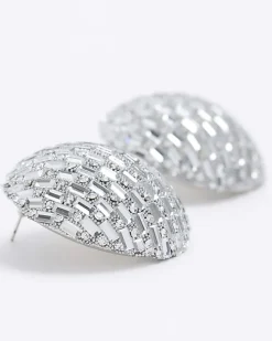 Silver diamante stud earrings