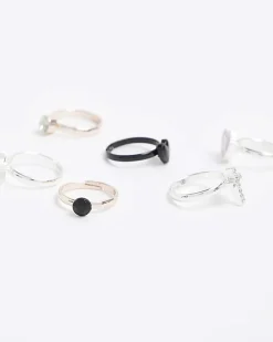Silver heart ring 6 pack
