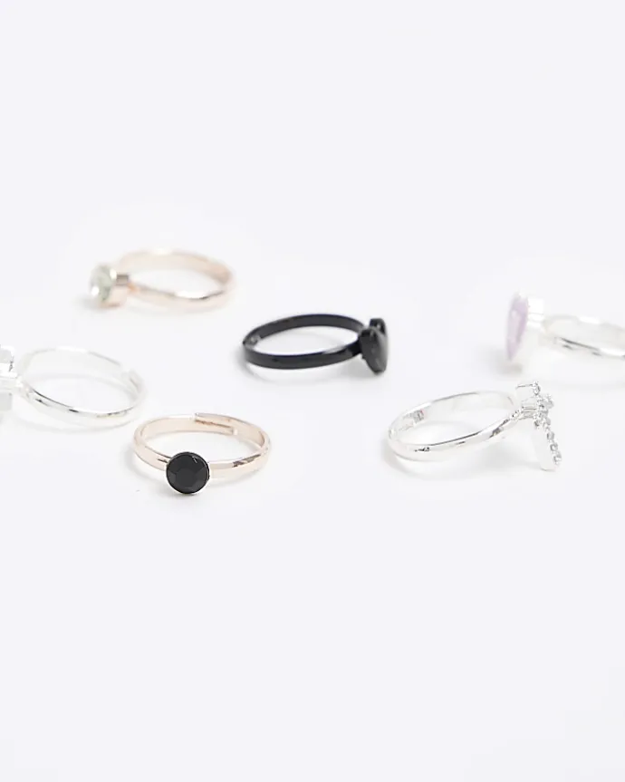 Silver heart ring 6 pack