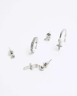 Silver hoop and ear earrings multipack