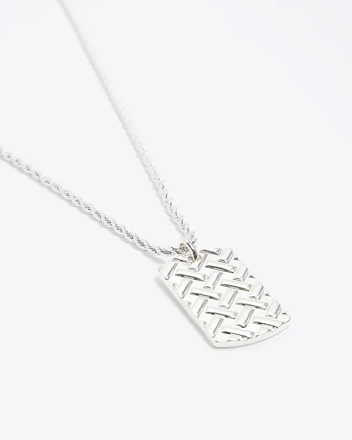 Silver plated tag necklace