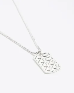 Silver plated tag necklace