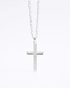 Silver plated textured cross necklace