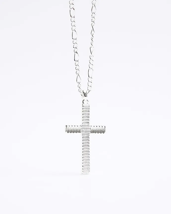 Silver plated textured cross necklace