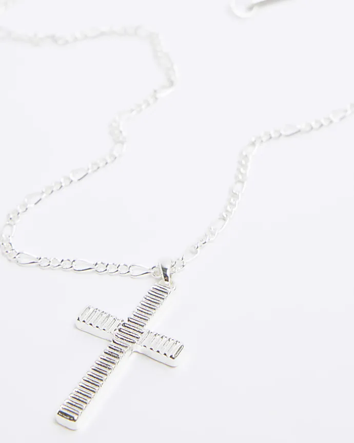 Silver plated textured cross necklace