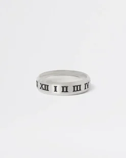 Silver stainless steel engraved roman ring