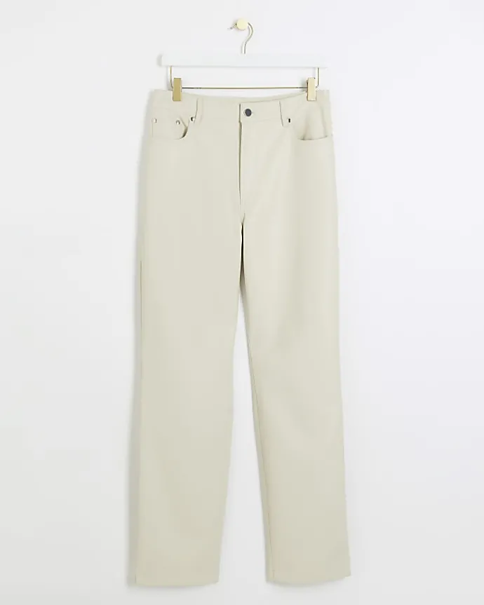 Stone faux leather straight leg trousers