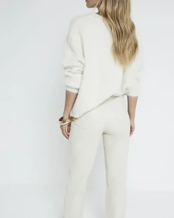 Stone faux leather straight leg trousers