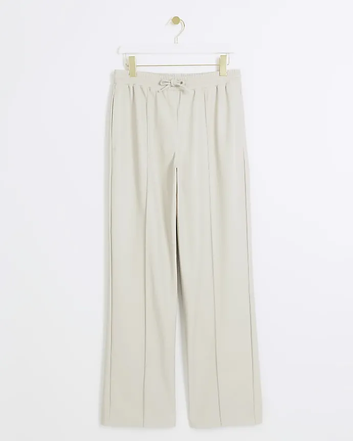 Stone faux leather wide leg trousers