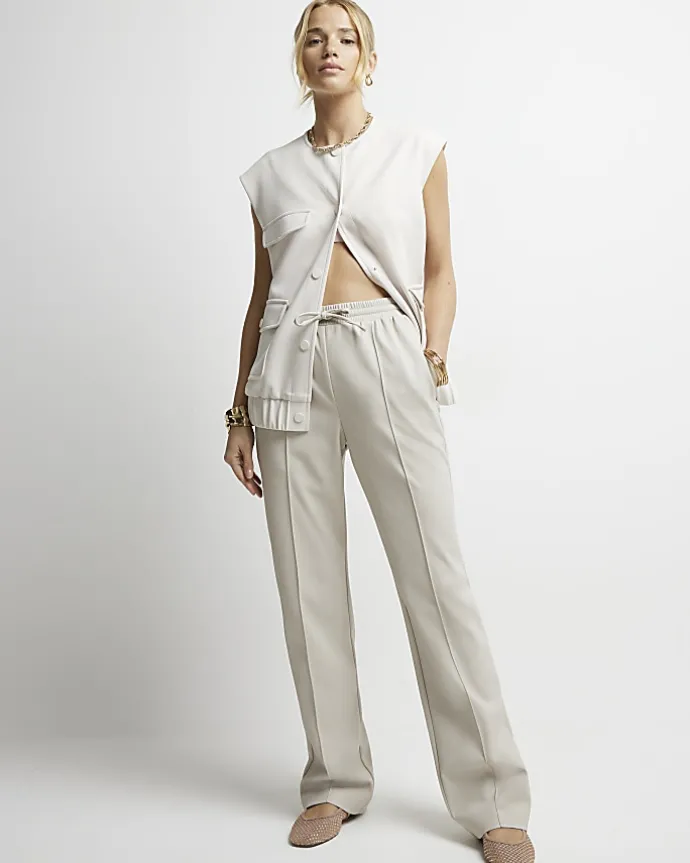Stone faux leather wide leg trousers