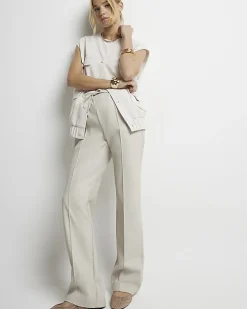 Stone faux leather wide leg trousers