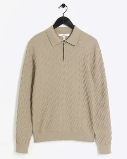 Stone muscle fit zig zag knit polo