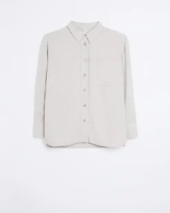 Stone oversized shirt with linen