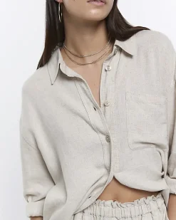 Stone oversized shirt with linen