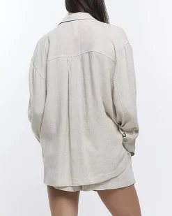 Stone oversized shirt with linen