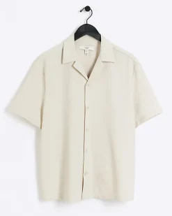 Stone regular fit seersucker revere shirt