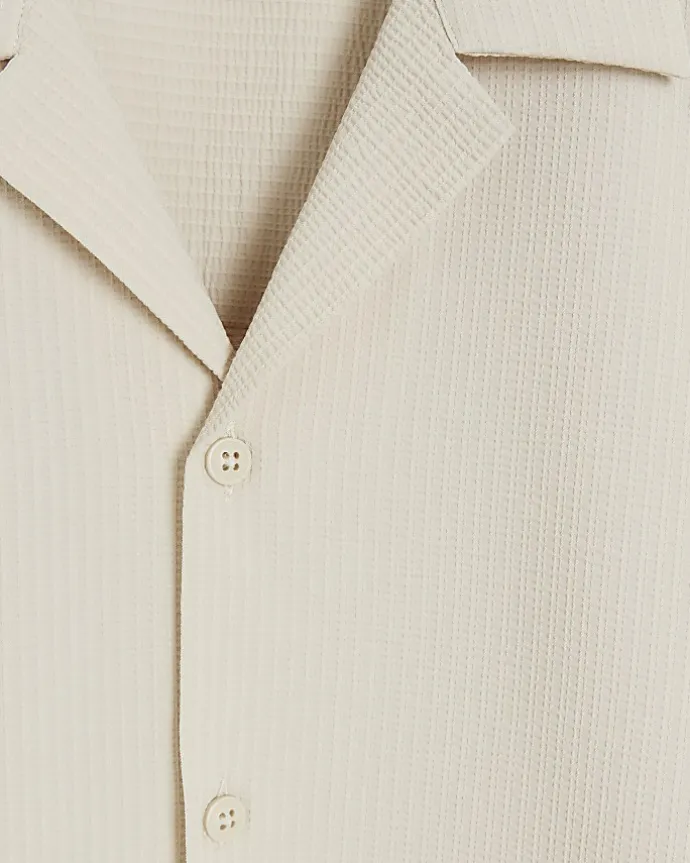 Stone regular fit seersucker revere shirt