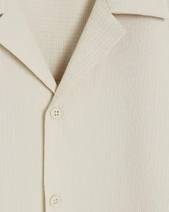 Stone regular fit seersucker revere shirt