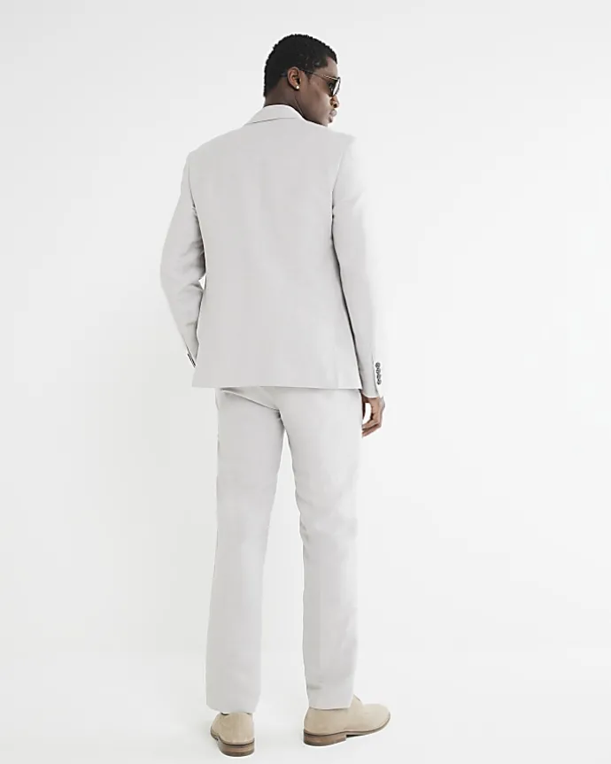 Stone slim fit linen blend suit trousers