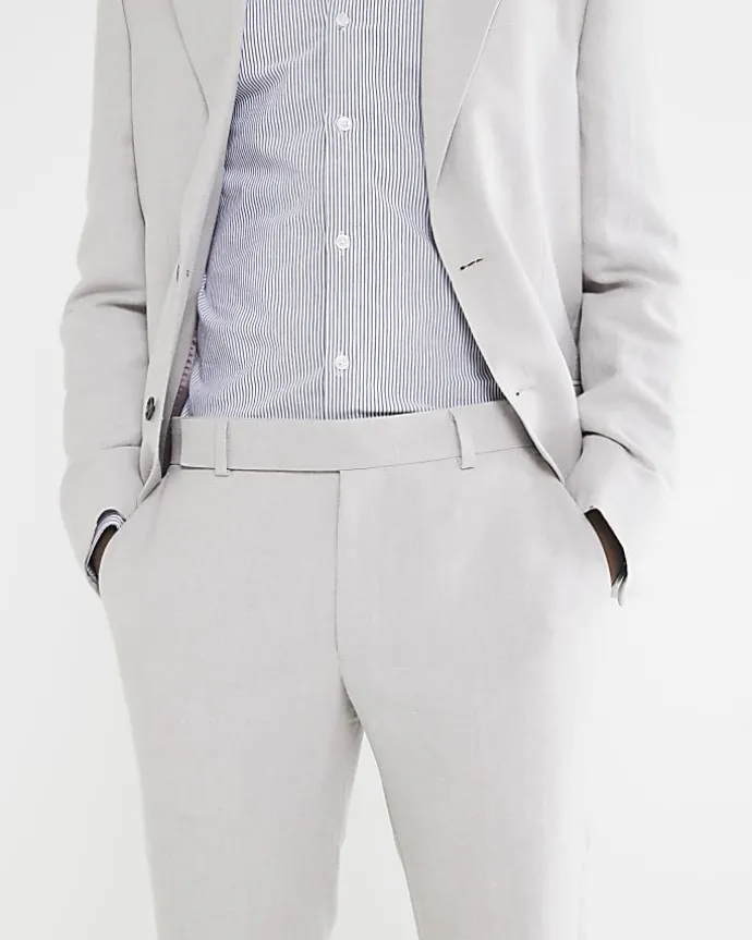 Stone slim fit linen blend suit trousers