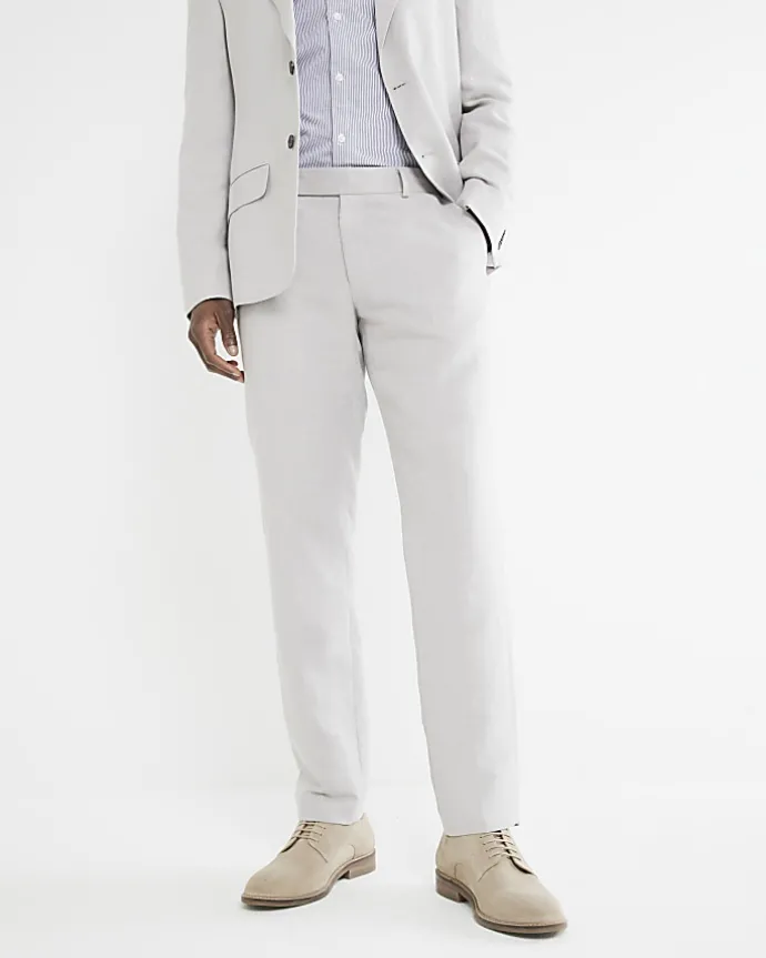 Stone slim fit linen blend suit trousers