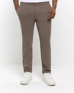 Stone slim fit twill pull on smart joggers
