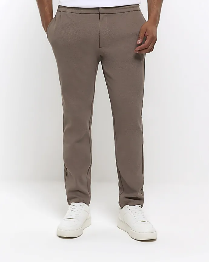 Stone slim fit twill pull on smart joggers