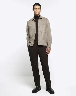 Stone suedette long sleeve shirt