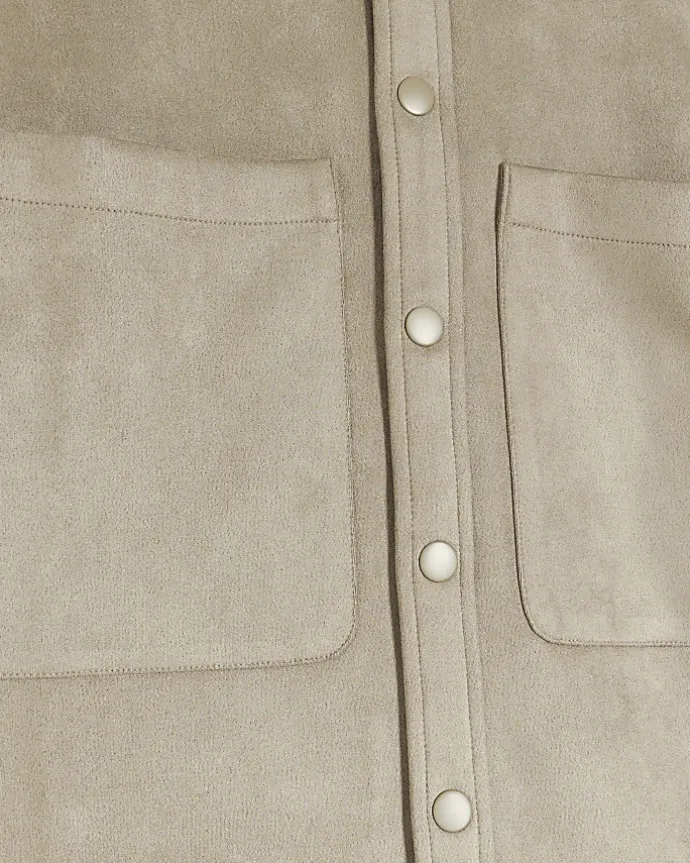Stone suedette long sleeve shirt