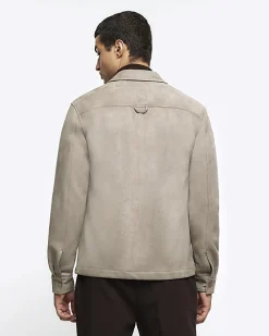 Stone suedette long sleeve shirt