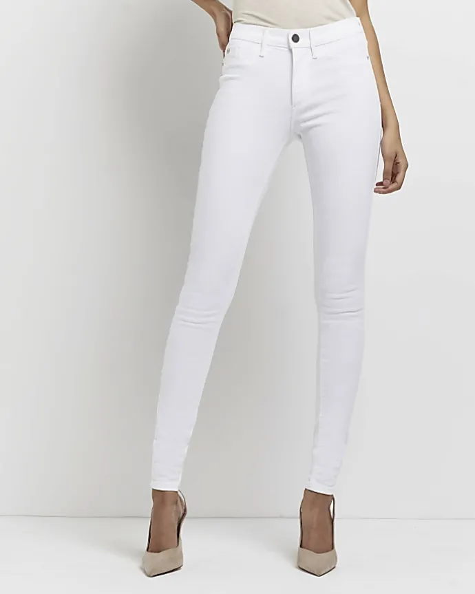 Tall white molly mid rise super skinny jeans