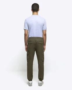 Washed khaki regular fit cargo joggers
